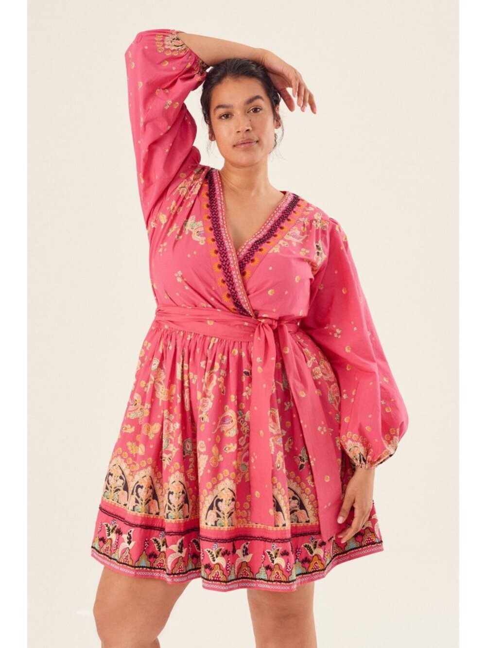Anthropologie Raquel Embroidered Beaded Wrap Mini Dress Size Large